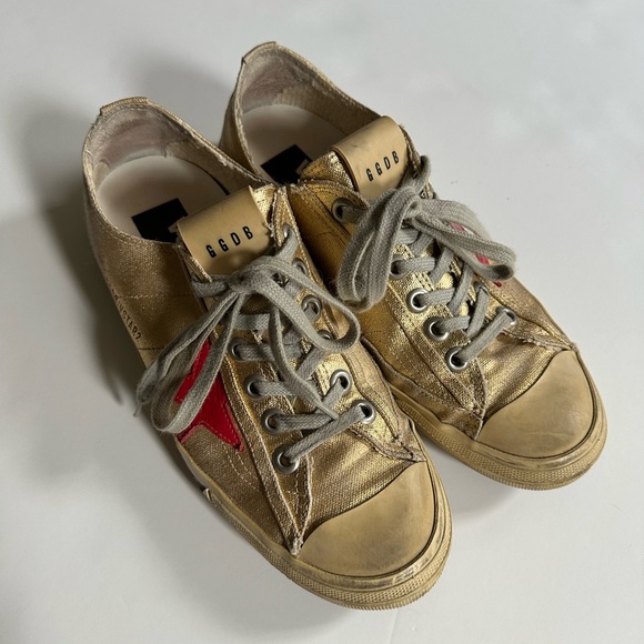 EUC GOLDEN GOOSE GOLD GGDB VSTAR2 SIZE 39 LACE UP SNEAKER SHOES - Picture 3 of 12
